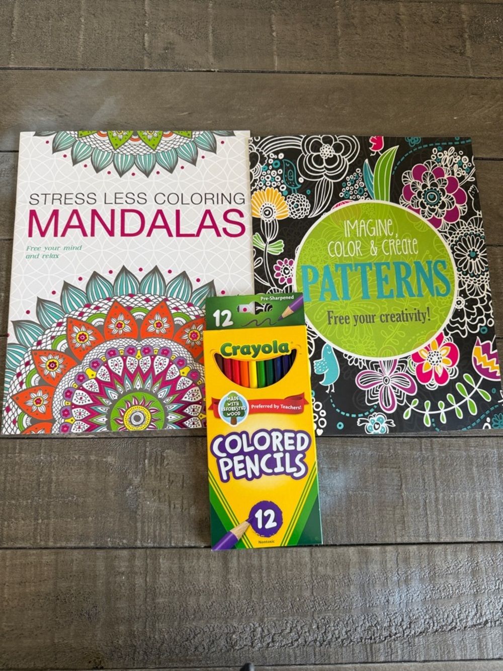 Crayola 12 Colored Pencils with 2 Adult Coloring books